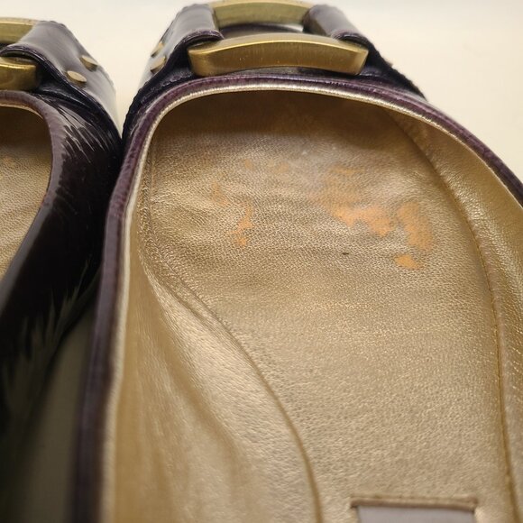 Jimmy Choo Dark Purple Patent Leather Ballet Flats EU 37.5 Gold Tone Buckle - Picture 11 of 16